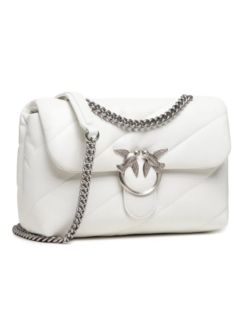 SKÓRZANA TOREBKA NA RAMIĘ Z ŁAŃCUSZKIEM BIAŁA PINKO LOVE CLASSIC PUFF MAXI QUILT 2 CL SHEEP NAPPA TRAPUNTATA OL