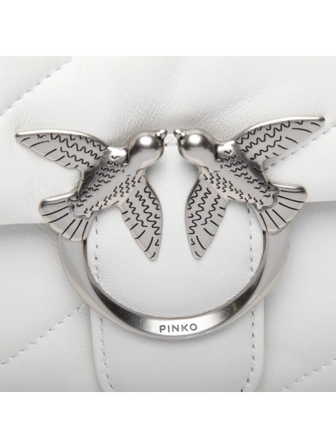 SKÓRZANA TOREBKA NA RAMIĘ Z ŁAŃCUSZKIEM BIAŁA PINKO LOVE CLASSIC PUFF MAXI QUILT 2 CL SHEEP NAPPA TRAPUNTATA OL