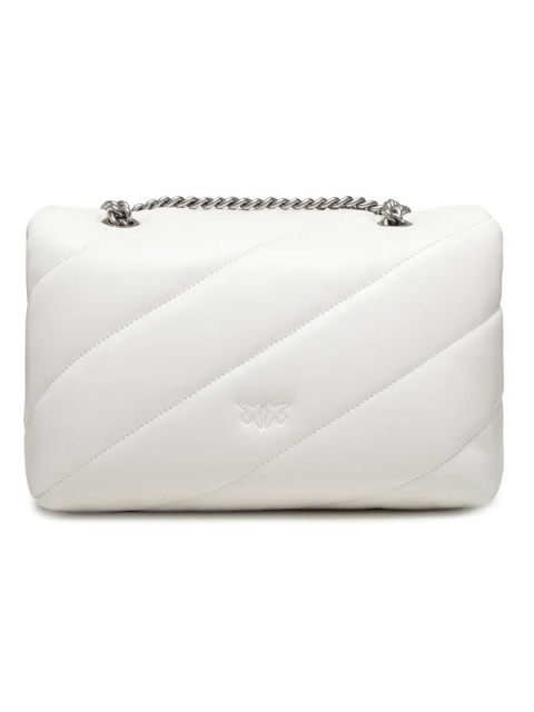 SKÓRZANA TOREBKA NA RAMIĘ Z ŁAŃCUSZKIEM BIAŁA PINKO LOVE CLASSIC PUFF MAXI QUILT 2 CL SHEEP NAPPA TRAPUNTATA OL