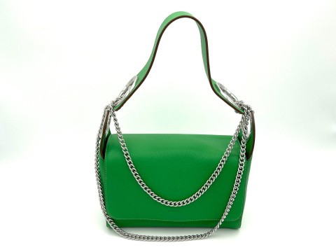 SKÓRZANA TOREBKA DAMSKA NA RAMIĘ Z ŁAŃCUSZKIEM ZIELONA PINKO SHOULDER BAG INFINITY BUBBLES 1 FL VIT. BOTTALATO NYCKEL
