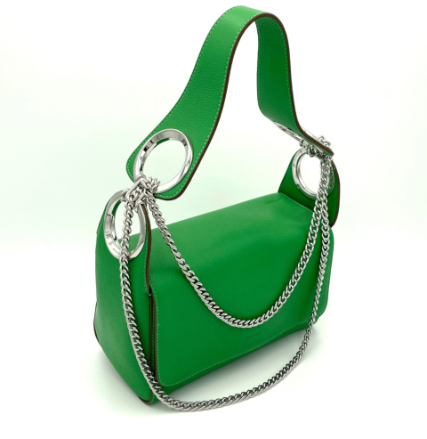 SKÓRZANA TOREBKA DAMSKA NA RAMIĘ Z ŁAŃCUSZKIEM ZIELONA PINKO SHOULDER BAG INFINITY BUBBLES 1 FL VIT. BOTTALATO NYCKEL