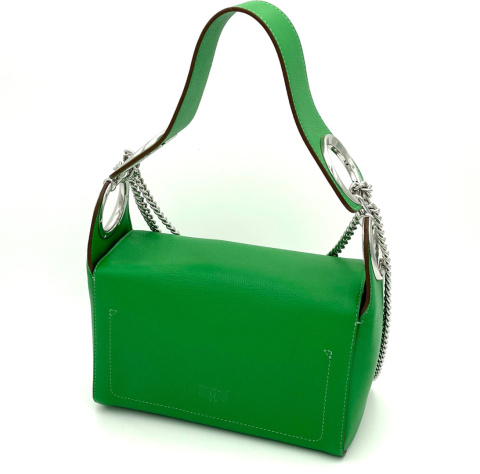SKÓRZANA TOREBKA DAMSKA NA RAMIĘ Z ŁAŃCUSZKIEM ZIELONA PINKO SHOULDER BAG INFINITY BUBBLES 1 FL VIT. BOTTALATO NYCKEL