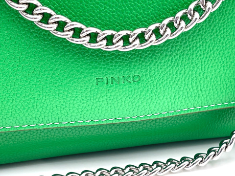 SKÓRZANA TOREBKA DAMSKA NA RAMIĘ Z ŁAŃCUSZKIEM ZIELONA PINKO SHOULDER BAG INFINITY BUBBLES 1 FL VIT. BOTTALATO NYCKEL
