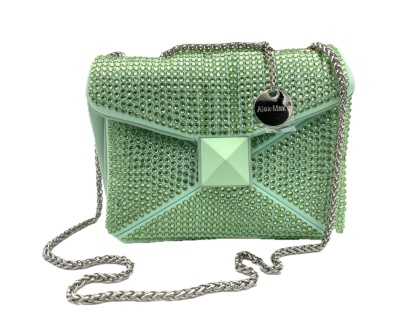 TOREBKA DAMSKA Z ŁAŃCUSZKIEM ZIELONA Z KRYSZTAŁKAMI ALEX MAX MENTA
