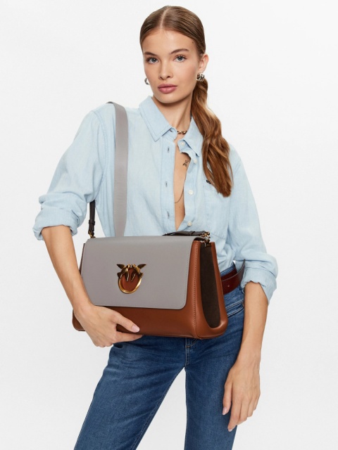 TOREBKA DAMSKA PINKO LOVE CLICK CROSSBODY BIG VITELLO NAPATO + SUEDE COLOR BLUE BRĄZOWOSZARA TOREBKA DAMSKA PINKO LOVE CLICK CROSSBODY BIG VITELLO NAPATO + SUEDE COLOR BLUE BRĄZOWOSZARA